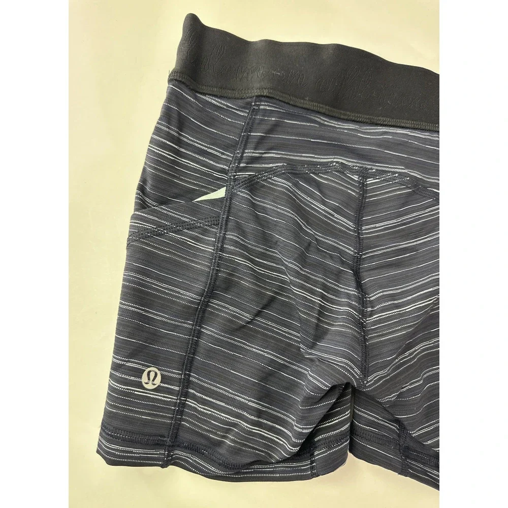Lululemon What The Sport Short Stripe Pockets Run Stretch Blue Black Size 2 - Picture 11 of 15